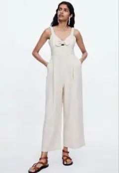 ZARA リネン サロペット ノットジャンプスーツ オールインワン