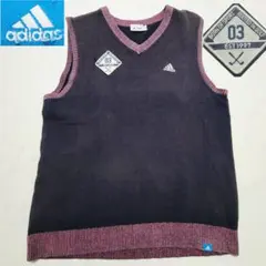 adidas メンズ Vネック ベスト L/G ネイビー/ピンク 個性的