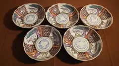 古伊万里　伊万里　色絵　金襴手　なます皿　江戸期　蔵出し　風景画　５客