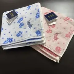 ポロ ラルフローレン タオルハンカチ ピンク 青　花柄　2枚セット