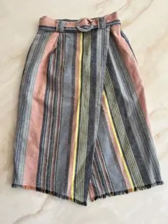 REDYAZEL 膝丈スカート　ストライプ柄　グリーン　緑