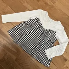 ［593］GITA 長袖カットソー ホワイト/ブラックチェック　ベルメゾン