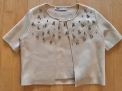 ZARA ビジュー付き アンサンブル(カーディガン＆インナーセット)ベージュ