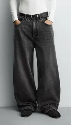 ZARA バギーフィットデニムパンツ グレー ブラック jp28 EU34