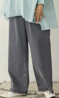 Noia（ノイア）ワイドパンツ ウエストゴム　デニムストレートパンツ グレー