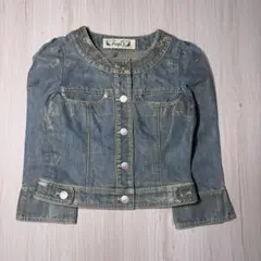 フラジール　デニムジャケット　ラメ加工　襟なし　ライトブルー 38 （S〜M）