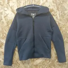 adidas ダークブルー フードジップアップジャージパーカー
