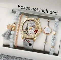 5点セット　花柄デザインのアナログ腕時計　ブレスレット付き