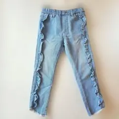 フリル付きライトブルーデニムパンツ