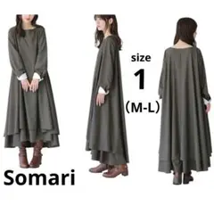 Somari ボリュームフレアワンピース　オシャレウォーカー　ソマリ　チャコール