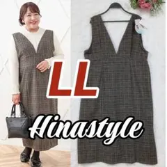 しまむら　Hina★LL★ジャンパースカート★新品★着痩せ★Vネック★チェック★