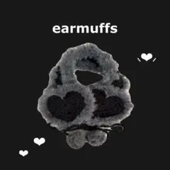 編み物 イヤーマフ ハート ウィッシュコア グレー ブラック