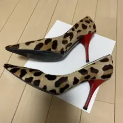 ジュゼッペザノッティ　ヒョウ柄ファー赤ヒール　ハラコハイヒール　パンプスのサムネイル