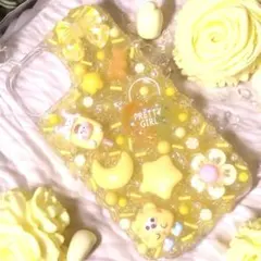 クリアホイップデコ　スマホカバー　iPhone14/13対応　黄色系　推し活