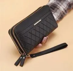 ブラック キルティング 長財布　ダブルジッパー　黒