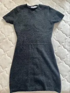 ZARA グレー ニット ミニワンピース 半袖