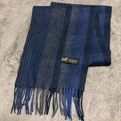 カシミヤ100% ストライプマフラー　ネイビー　ブルー　ユニクロ