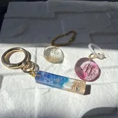レジンチャーム.キーホルダー　イニシャルM 3点