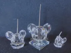 SWAROVSKI】ダルメシアン親子 3体セット クリスタルガラス 置物 犬