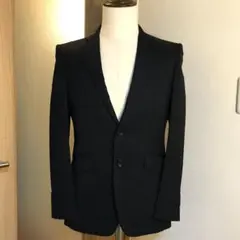 メンズ【美品 タケオキクチ】ストライプ 毛 テーラード ジャケット 黒青 S