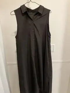 ダークブラウン ノースリーブシャツワンピース M