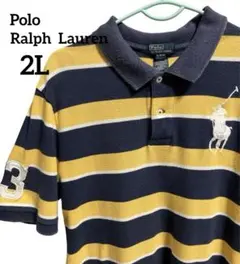 《人気》ポロバイラルフローレン　ポロシャツ　ビックポニーロゴ　ボーダー柄　XL