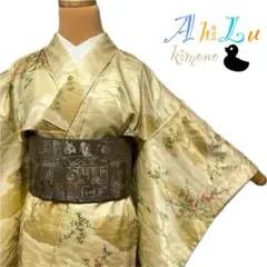 【L1249】洗える着物 小紋 袷 化繊 ベージュ 対象身長～157cm