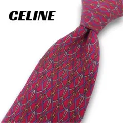 CELINE セリーヌ ネクタイ シルク マカダム トリオンフ ホースビット 赤