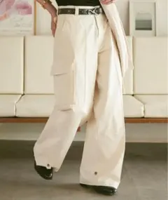 soerte ワイドストレートミリタリーカーゴパンツ S/Mサイズ　アイボリー