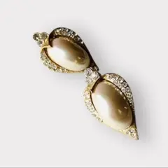 ⑤ ヴィンテージ風 大ぶり パール イヤリング ゴールド ラインストーン 華やか