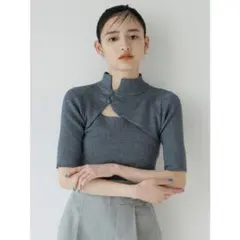 MURUA ムルーア チャイナタイト ハーフニット 半袖ニット ブルー