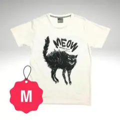 黒猫Tシャツ 白 Mサイズ ゆったりシルエット MEOWデザイン