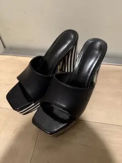 ストライプヒール プラットフォームサンダル 黒 厚底 美品