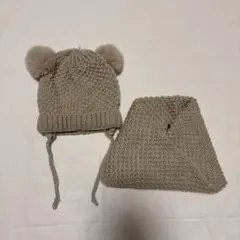 ZARA ベージュ ポンポン付きニット帽とスヌードセット