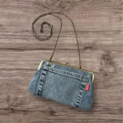 デニムリメイク ⭐︎ がま口ショルダーバッグ　イエロータグ