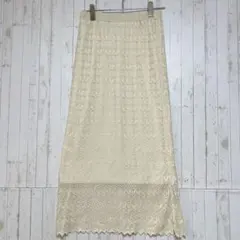 ◎ ジャストコレクション【美品】総レース ロングスカート　幾何学模様　白 F