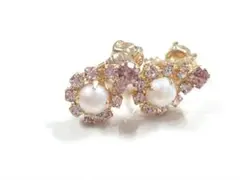 ＊イヤリング　リバーシブル　ゴールド　パール　クリスタル