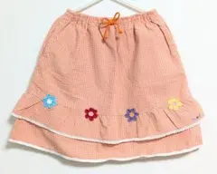 ミキハウス 花刺繍 ギンガムチェック スカート 130 女の子【美品】 オレンジのサムネイル
