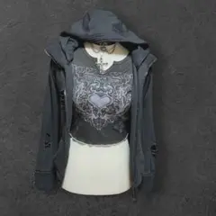 ダメージ加工レディースパーカー　y2k