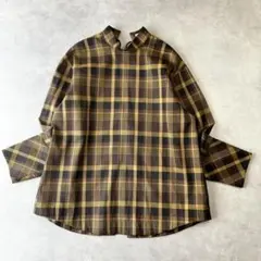 イウエン マトフ　バックリボンチェックブラウス　イエローブラン　美品　1131のサムネイル