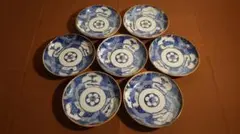 古伊万里　伊万里　染付　豆皿　菓子皿　小紋　山水　蔵出し　江戸期　７客