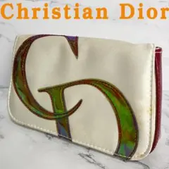 B848【人気】Dior★CDロゴ アイボリー サテン ポーチ