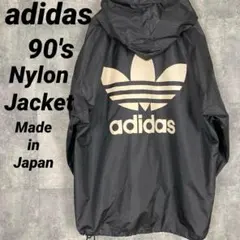 アディダス 日本製 デサント ナイロンジャケット ビックトレフォイルロゴ 黒