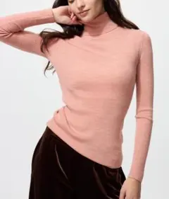 UNIQLO ユニクロ メリノリブタートルネックセーター M ピンク