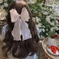 リボンバレッタ,ヘアクリップ,ベージュ,肌色