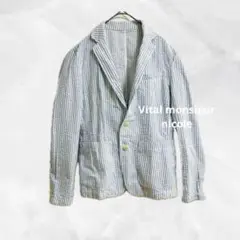 b296【ヴィダルムッシュニコル】コットンレトロジャケットダブルボタンストライプ