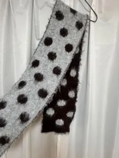 水玉 ドット マフラー グレー×ブラウン