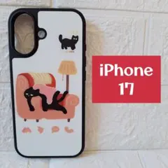 iPhone 17 スマホケース 黒猫 ホワイト かわいい スマホカバー