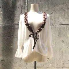ランバン LANVIN ドット柄切替デザインニットカーディガン40/セーターのサムネイル