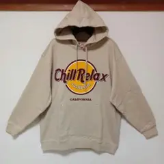 Chillaxチラックス新品未使用パーカーフロントビッグプリントベージュXL相当